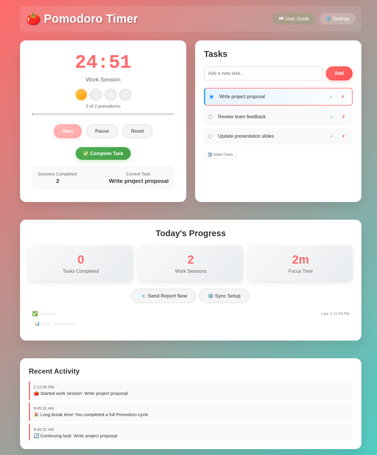 Pomodoro timer running during an active work session