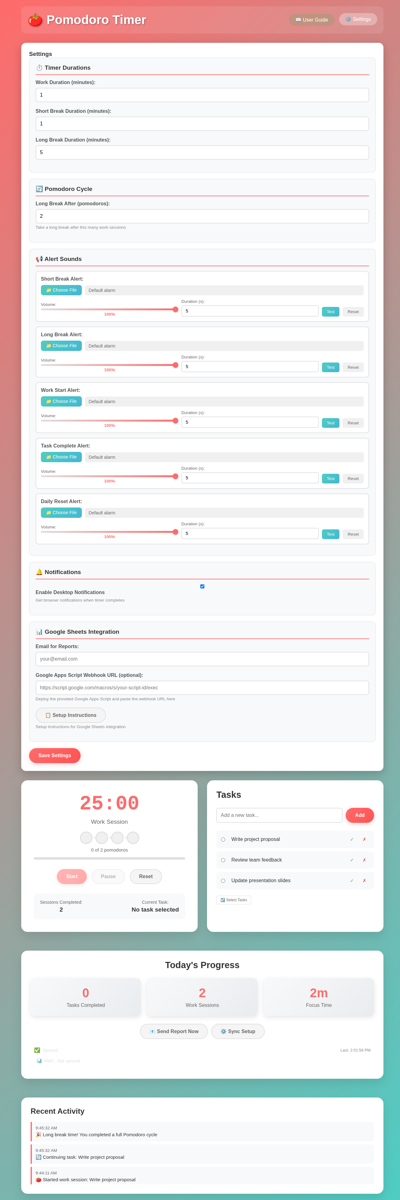 Settings panel showing all configuration options