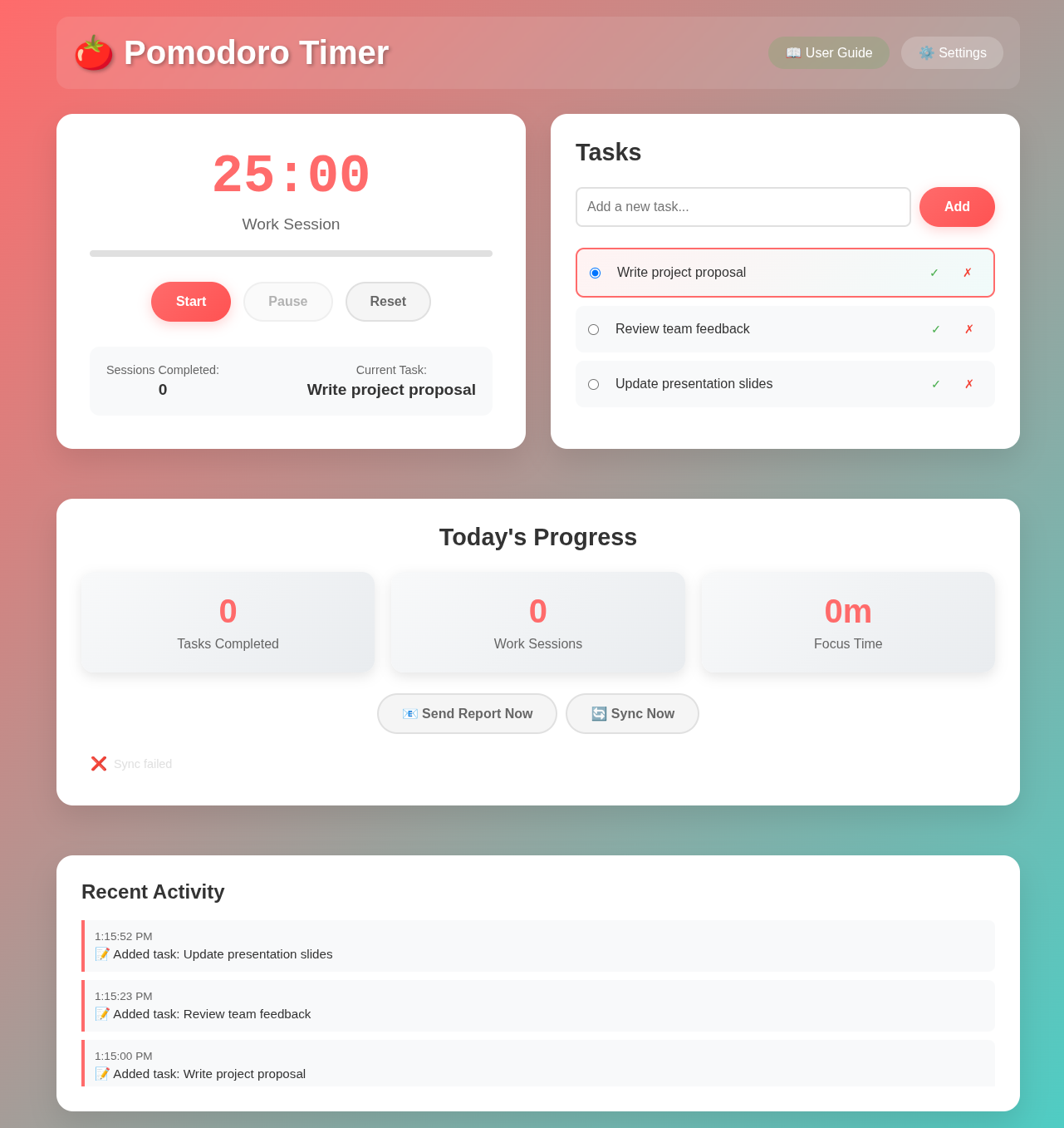 Main timer interface showing task selection and timer controls